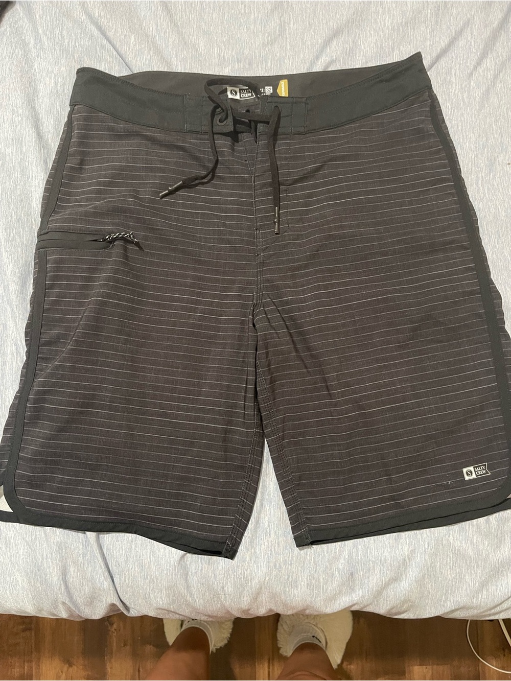 Salty Crew Men's Dark Gray Pinstripe Swim Trunks